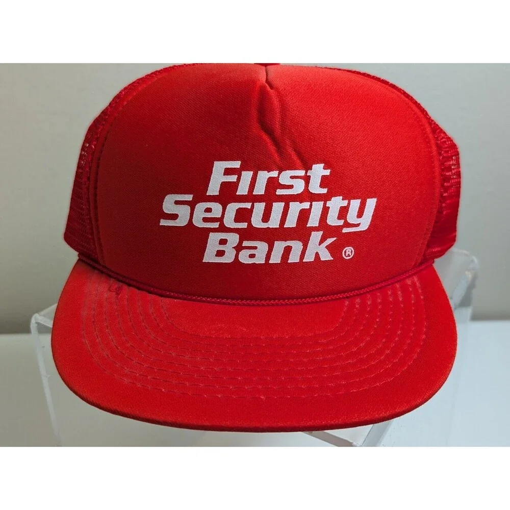 Vintage Red Trucker Mesh First Security Bank Hat